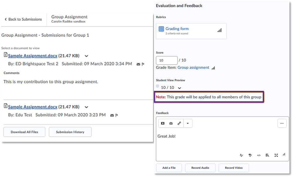 Assignment submission area